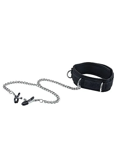 SHOTS AMERICA Anal Black White Collar W Nipple Clamps