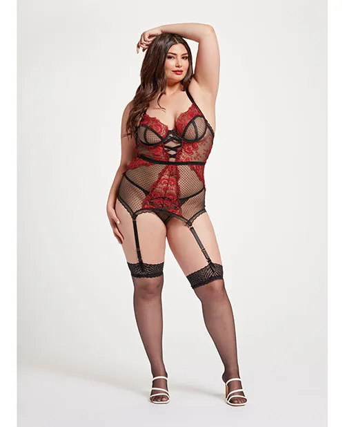 Seven Til Midnight Anal Floral Embroidered Lace Chemise Wadjustable Garters Thong Blackred Seven Til Midnight Anal Floral Embroidered Lace Chemise Wadjustable Garters Thong Blackred
