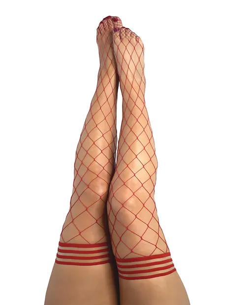 Vibrators Kixies Claudia Large Net Fishnet Thigh Highs Red Kixies