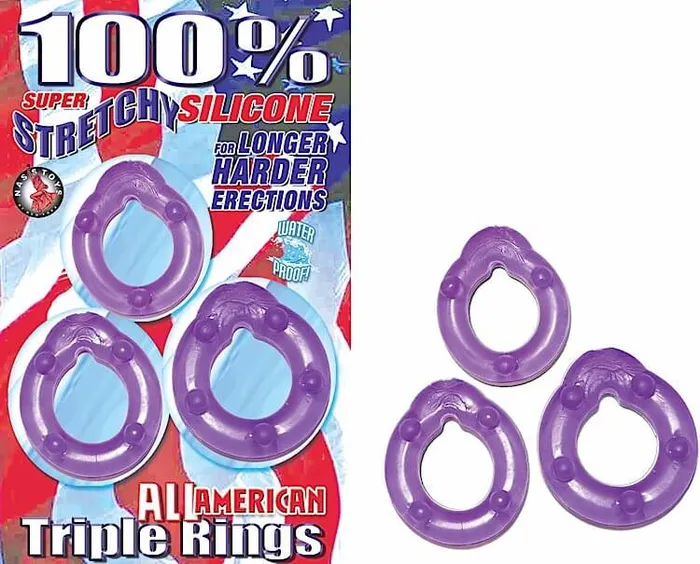 All American Triple Rings in Purple Premium Silicone Cock Rings Set for Enhanced Erections Nasstoys Dildos