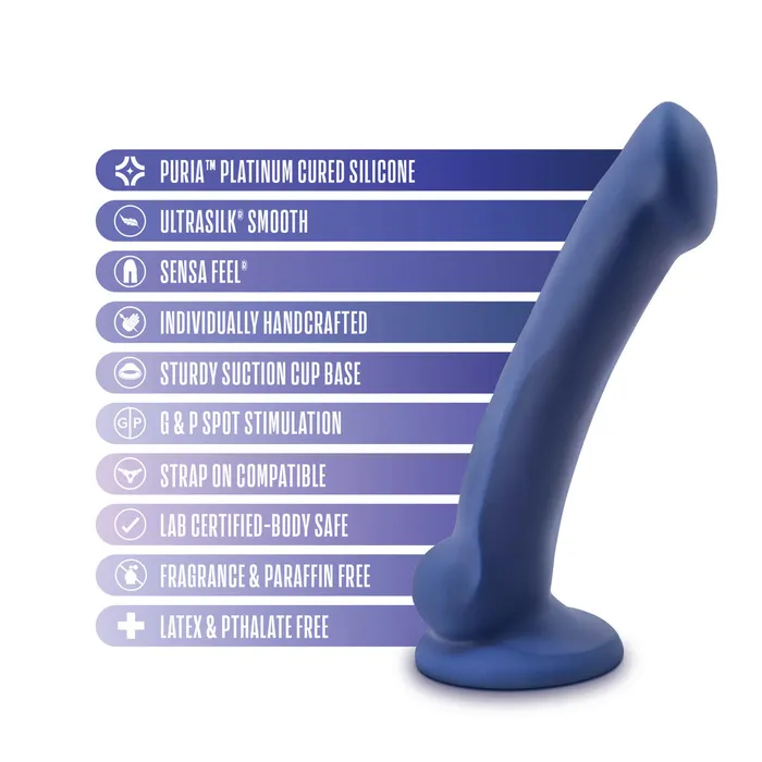 Anal Blush Avant By Blush Ergo Mini Indigo D10 Artisan 7 Inch Thin Dildo with Suction Cup Base Elegantly Made with Smooth Ultrasilk Purio Silicone