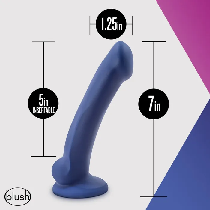 Anal Blush Avant By Blush Ergo Mini Indigo D10 Artisan 7 Inch Thin Dildo with Suction Cup Base Elegantly Made with Smooth Ultrasilk Purio Silicone