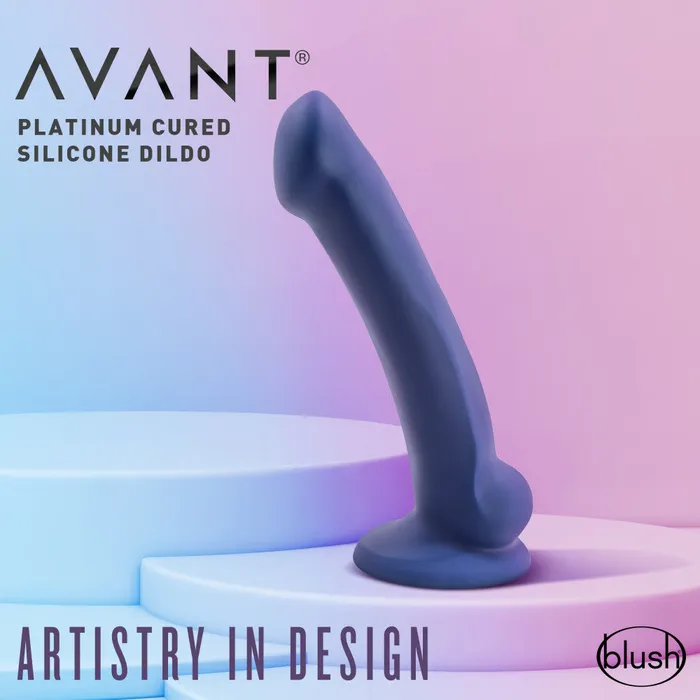 Anal Blush Avant By Blush Ergo Mini Indigo D10 Artisan 7 Inch Thin Dildo with Suction Cup Base Elegantly Made with Smooth Ultrasilk Purio Silicone