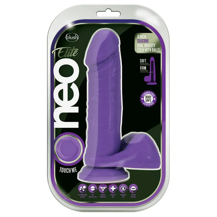 BLUSH Neo Elite Silicone Dual Density Cock with BallsNeon Purple 8 Female Sex Toys BLUSH Neo Elite Silicone Dual Density Cock with BallsNeon Purple 8 Female Sex Toys