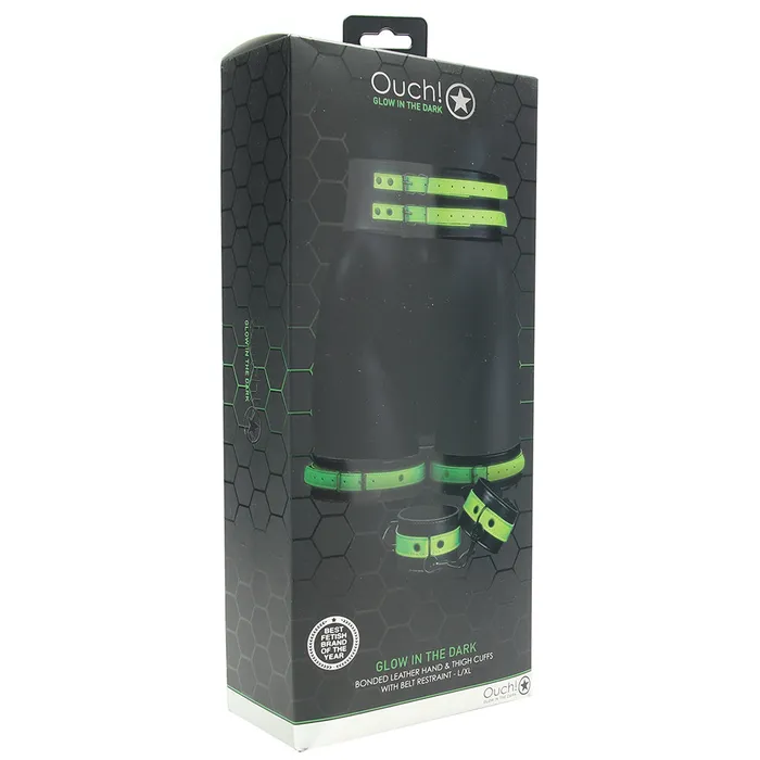 Couples Ouch Glow Bondage Belt with Thigh and Wrist Cuffs XL Shots Toys Couples Ouch Glow Bondage Belt with Thigh and Wrist Cuffs XL Shots Toys