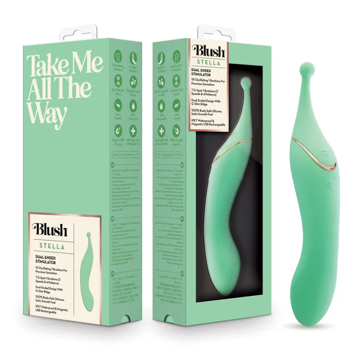 Female Sex Toys Blush Blush Collection Stella 7 Inch DualEnded Clitoral GSpot Vibrating Wand With Precision Stimulation In Green Female Sex Toys Blush Blush Collection Stella 7 Inch DualEnded Clitoral GSpot Vibrating Wand With Precision Stimulation In Green