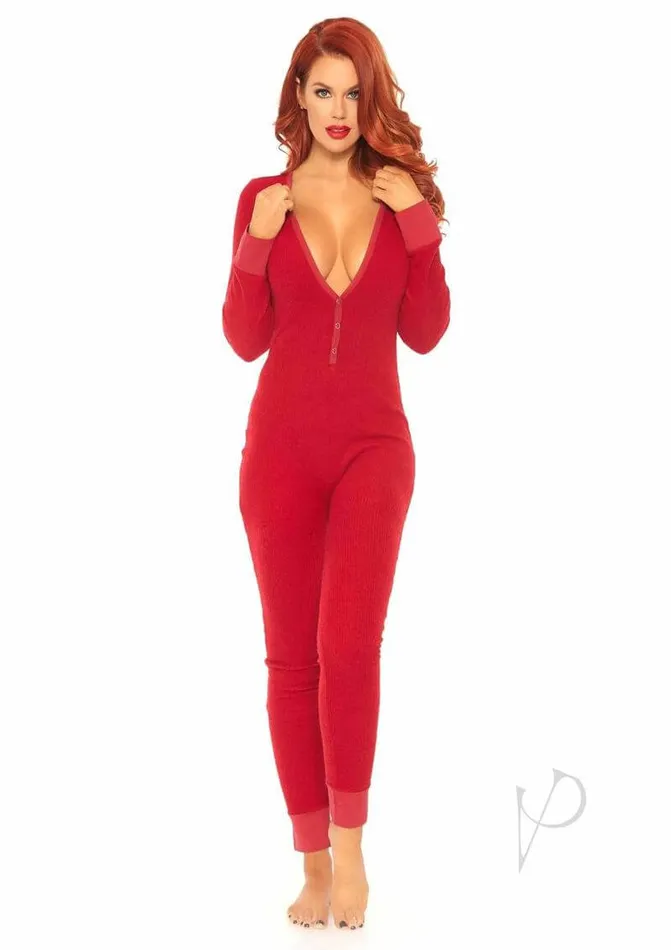 Leg Avenue Keepin Things Cozy Long Johns Red ExtraLarge UltraSoft Ribbed Onesie with DeepV Back Flap Leg Avenue Inc Male Sex Toys