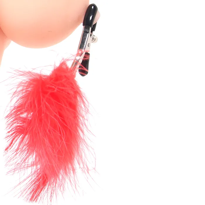 Restraints Bondage Whip Feather Clamps Cuffs Set in Red Nasstoys