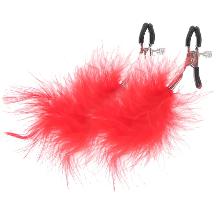 Restraints Bondage Whip Feather Clamps Cuffs Set in Red Nasstoys