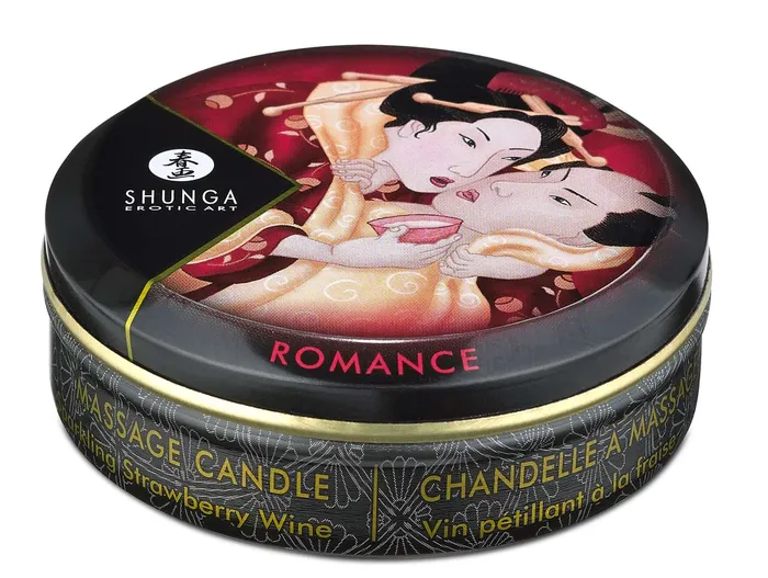 Savor Romance with Shunga Erotic Art Massage Candle Sparkling Strawberry Wine 1 Oz Shunga Couples