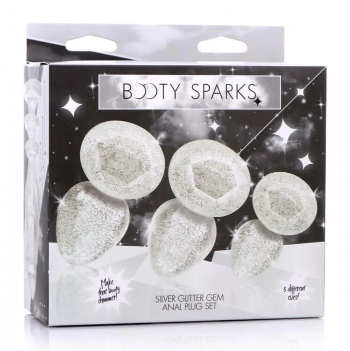 XR Brands Booty Sparks Glitter Gem Anal Plug Set Silver Anal