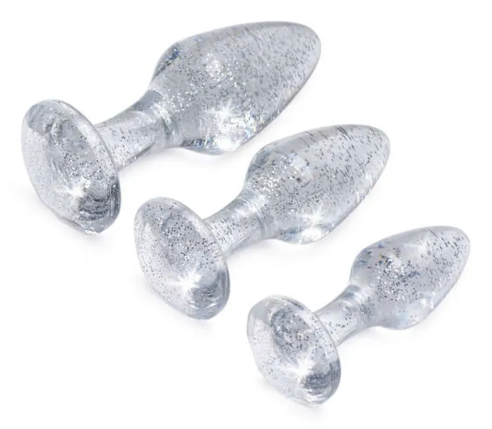 XR Brands Booty Sparks Glitter Gem Anal Plug Set Silver Anal