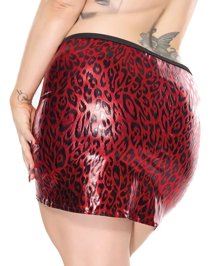 Coquette International Vibrators Darque Metallic Wet Look Skirt RedBlack 1X2X
