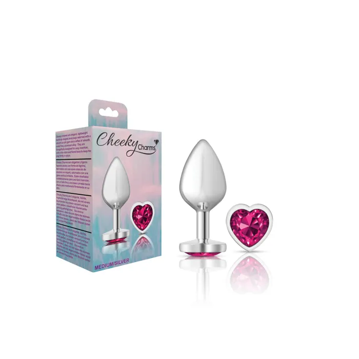 Viben Anal Cheeky Charms Silver Metal Butt Plug Heart Bright Pink Medium