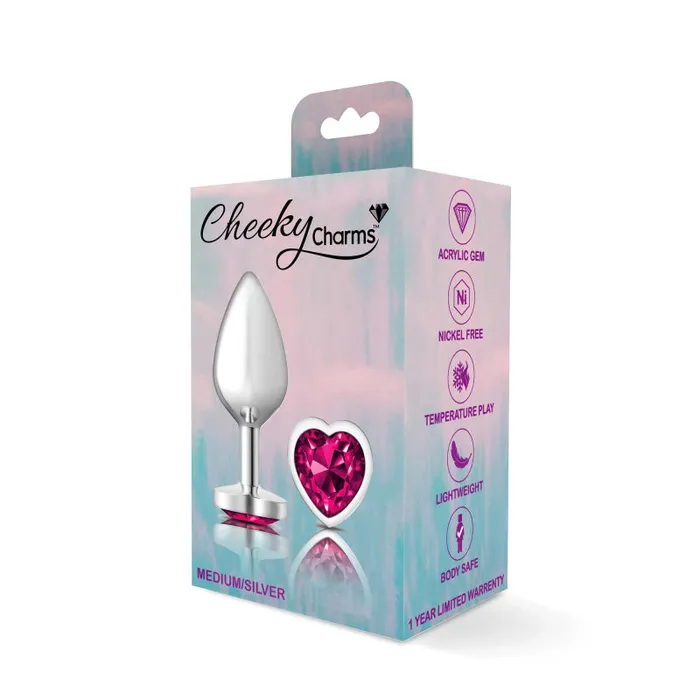Viben Anal Cheeky Charms Silver Metal Butt Plug Heart Bright Pink Medium Viben Anal Cheeky Charms Silver Metal Butt Plug Heart Bright Pink Medium