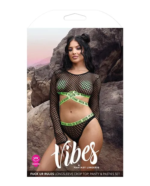 Vibes Fuck Ur Rules Long Sleeve Crop Top Panty Pasties Blackgreen Fantasy Lingerie Vibrators Vibes Fuck Ur Rules Long Sleeve Crop Top Panty Pasties Blackgreen Fantasy Lingerie Vibrators