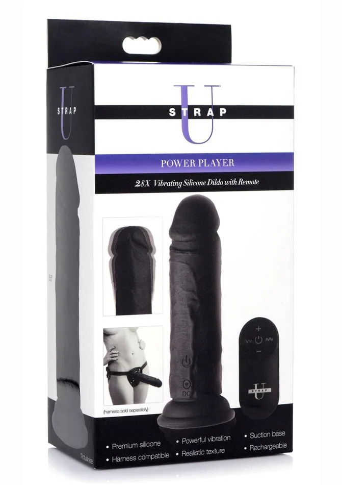 Female Sex Toys STRAP U Strap U Power Player 28x Vibrating Silicone Rechargeable Dildo 65in with Remote Control