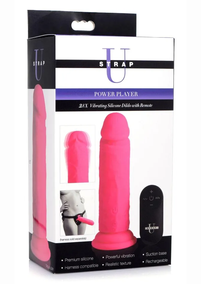 Female Sex Toys STRAP U Strap U Power Player 28x Vibrating Silicone Rechargeable Dildo 65in with Remote Control
