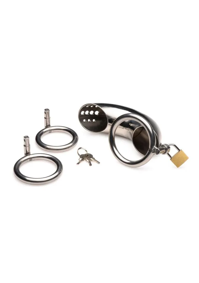 Master Series Male Sex Toys Master Series Locking Stainless Steel Chastity Cage with 3 Rings Master Series Male Sex Toys Master Series Locking Stainless Steel Chastity Cage with 3 Rings