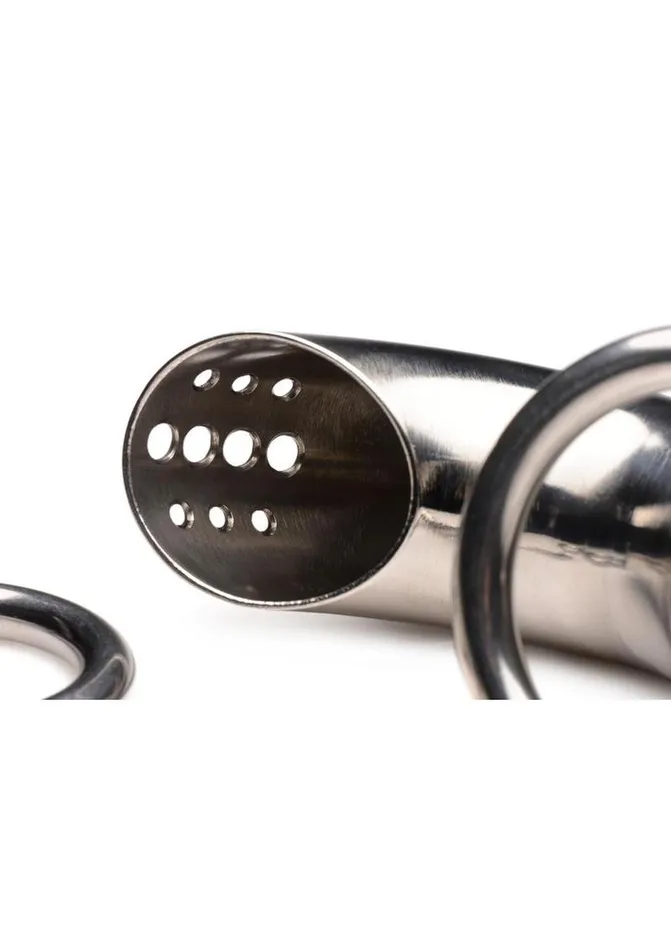 Master Series Male Sex Toys Master Series Locking Stainless Steel Chastity Cage with 3 Rings