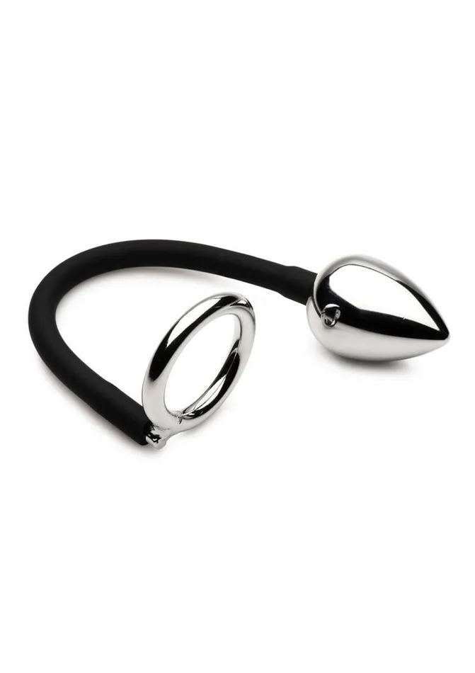 Master Series Male Sex Toys Master Series Tug Plug Aluminum Cock and Ball Ring with Anal Plug