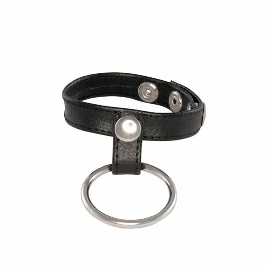 3 Snap Leather Cockring with Snap Tab Ring Ballistic Metal Male Sex Toys
