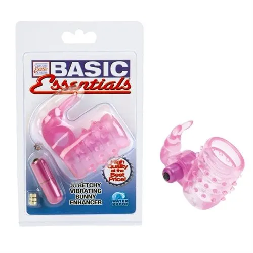 Basic Essentials Stretchy Vibrating Bunny Enhancer Pink CalExotics Vibrators