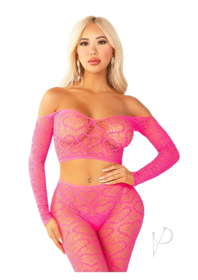 Anal Leg Avenue Heart Off Shoulder Footles Tights Pnk Os