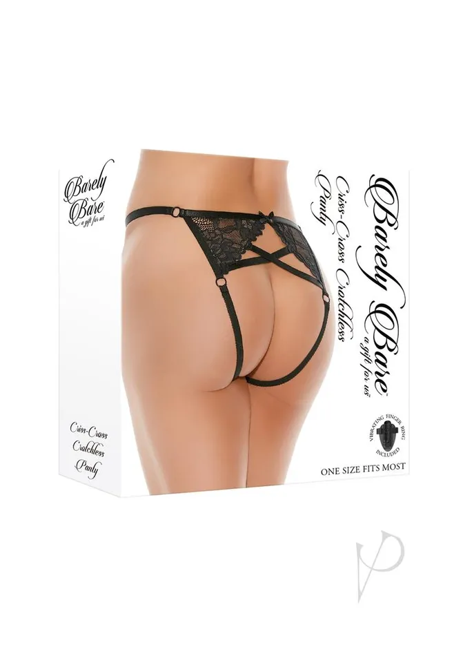 Barely Bare Female Sex Toys Barely B Criss Cross Crotchles Panty Blk