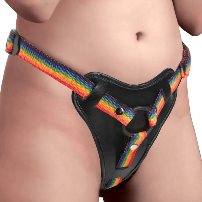 Female Sex Toys XR Brands Rainbow Strap On Harness With Silicone Orings