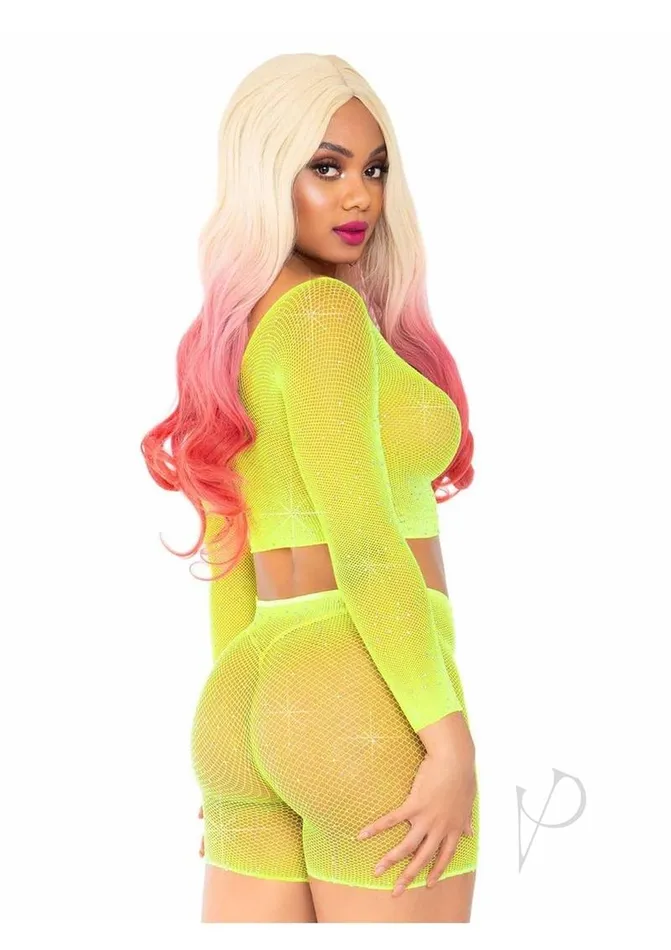 Leg Avenue Vibrators Rhinestone Fishnet Topshorts Os 2pc Ylw Leg Avenue Vibrators Rhinestone Fishnet Topshorts Os 2pc Ylw