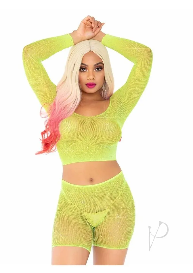 Leg Avenue Vibrators Rhinestone Fishnet Topshorts Os 2pc Ylw Leg Avenue Vibrators Rhinestone Fishnet Topshorts Os 2pc Ylw