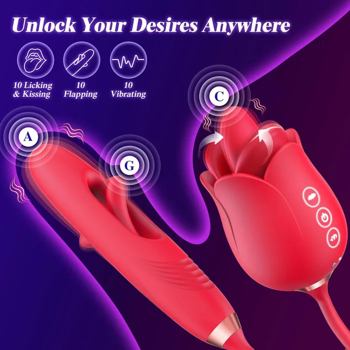 Female Sex Toys Adorime 4 in 1 MouthShaped Tongue Licking Kissing Rose Clitoral Stimulator Flapping Vibrator Pussy From Behind Rimming