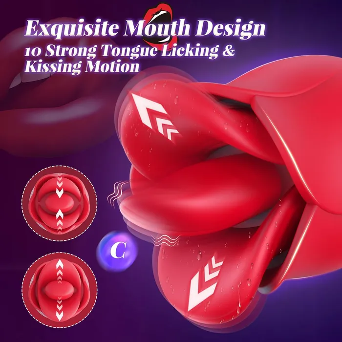 Female Sex Toys Adorime 4 in 1 MouthShaped Tongue Licking Kissing Rose Clitoral Stimulator Flapping Vibrator Pussy From Behind Rimming