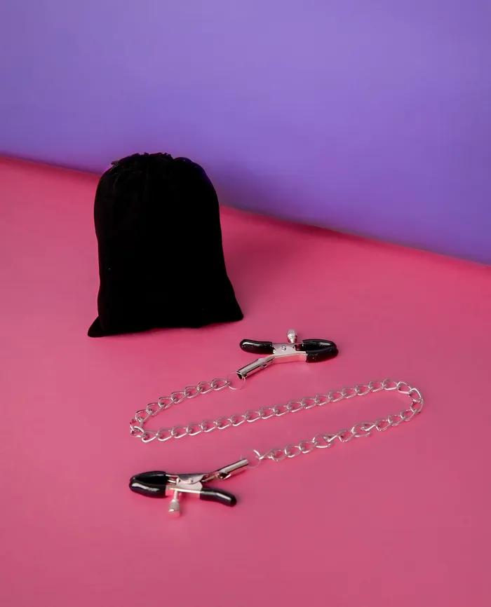 Idea Leather Couples Bondage Adjustable Nipple Clamps with Chain