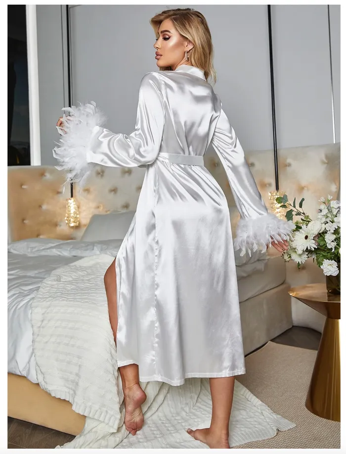 Just Undies Satin Robe with Fur Cuffs Couples Just Undies Satin Robe with Fur Cuffs Couples