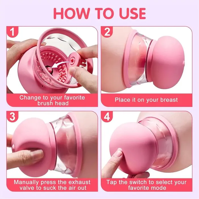 Male Sex Toys 3 Brush Heads Nipple Teasers Manual Sucking with 10 Powerful Rotation Modes Adorime