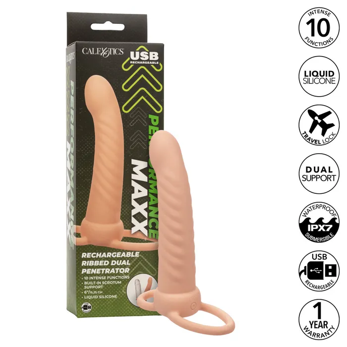Calexotics Female Sex Toys Performance Maxx Rechargeable Ribbed Dual Penetrator