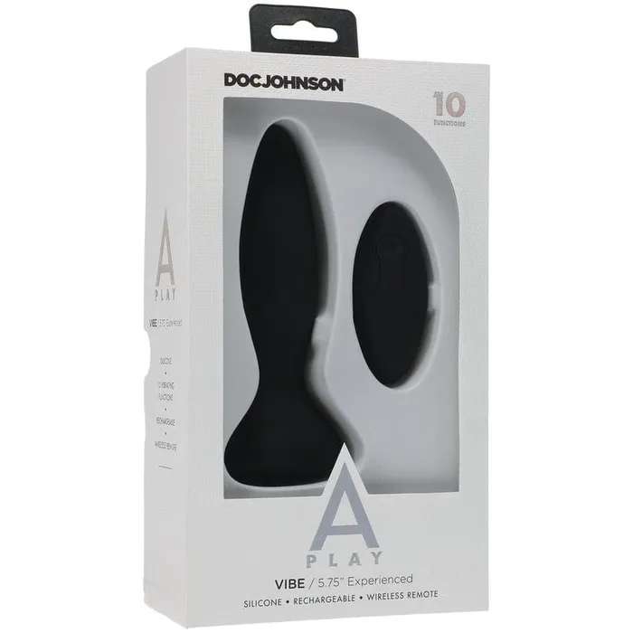 Doc Johnson APlay Experienced Vibe Silicone Black Anal Plug with Remote Doc Johnson Anal