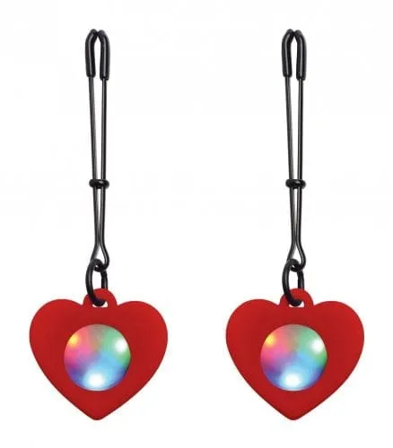 Female Sex Toys Charmed Charmed Silicone Light Up Heart Tweezer Nipple Clamps