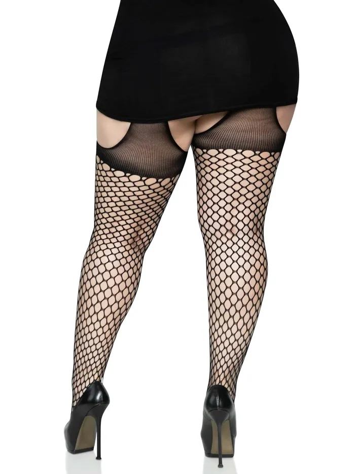 Leg Avenue Male Sex Toys Addison Plus Oval Net Suspender Hose