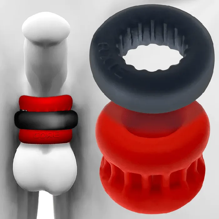 Male Sex Toys Oxballs Oxballs Ultracore Ballstretcher with Axis Ring Red Ice