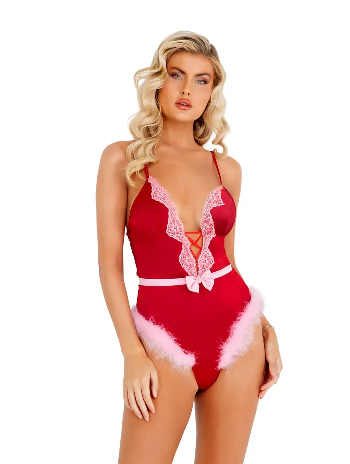 ROMA Marabou Satin Teddy with Bow Detail Male Sex Toys