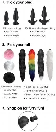 Tailz Male Sex Toys Tailz SnapOn Silicone Anal Plug 3 Interchangeable Tails